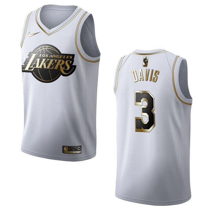 Men's Los Angeles Lakers #3 Anthony Davis Golden Edition Jersey - White