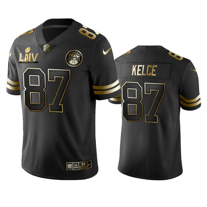 Travis Kelce Chiefs Black Super Bowl LIV Golden Edition Jersey