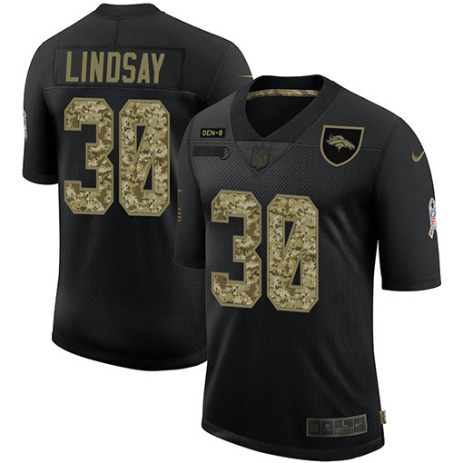 Men's Denver Broncos #30 Phillip Lindsay 2020 Black Camo Salute To Service Limited Stitched NFL Jersey