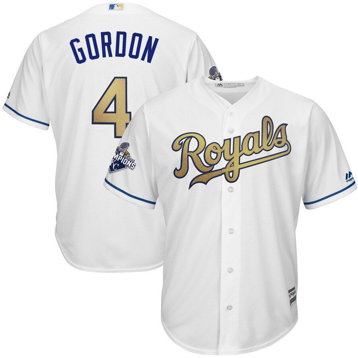 Alex Gordon Kansas City Royals Majestic World Series Champions Gold Program Cool Base Player Jersey - White