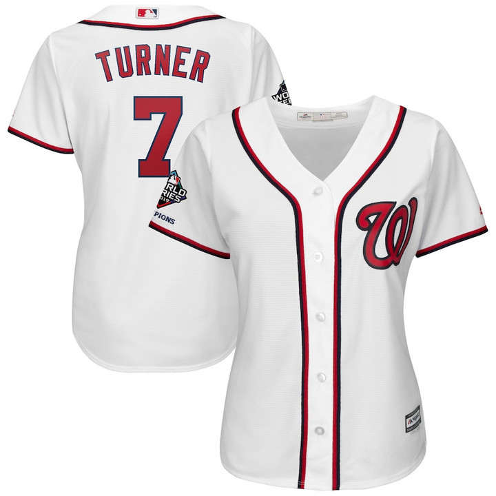 Trea Turner Washington Nationals Majestic Women's 2019 World Series Champions Home Official Cool Base Bar Patch Player Jersey - White