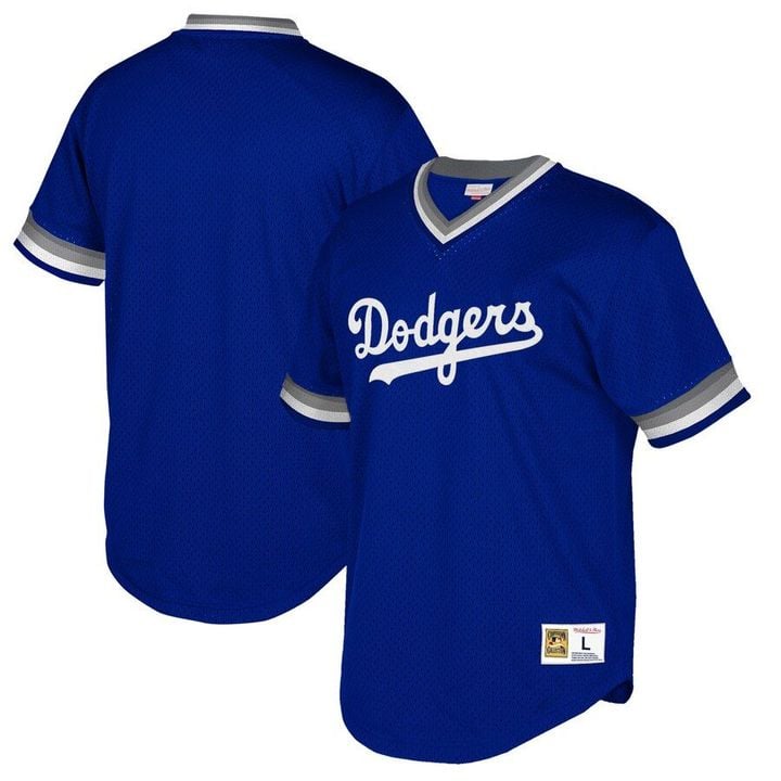 Los Angeles Dodgers Mitchell And Ness Big And Tall Cooperstown Collection Mesh Wordmark V-Neck Jersey - Royal