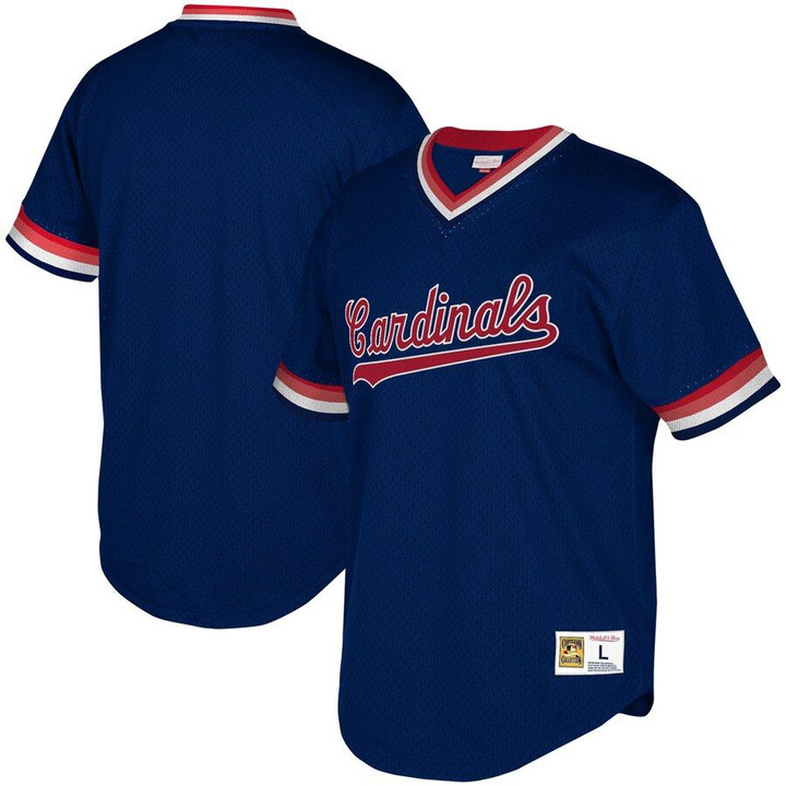 St. Louis Cardinals Mitchell & Ness Youth Cooperstown Collection Mesh Wordmark V-Neck Jersey - Navy