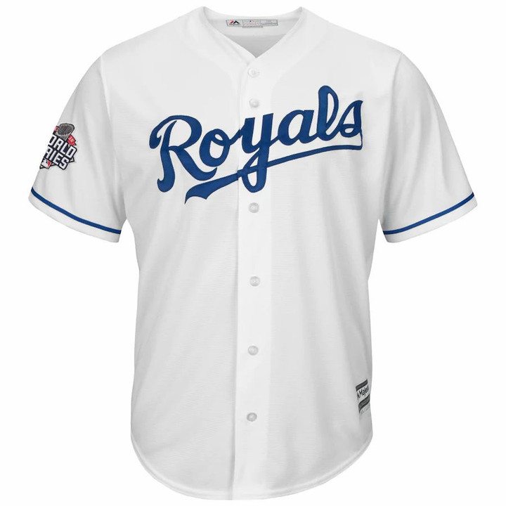 Mike Moustakas Kansas City Royals Majestic World Series Replica Cool Base Jersey - White
