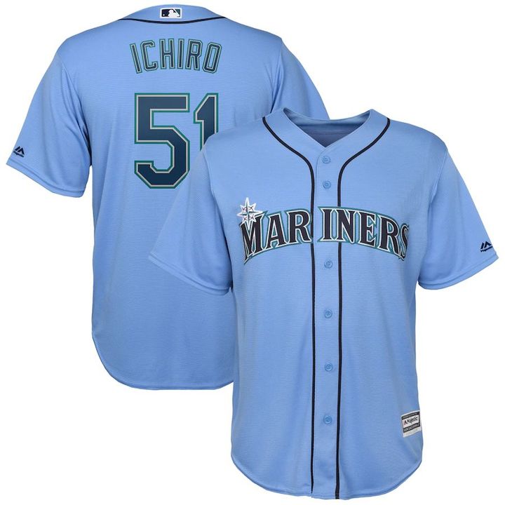 Ichiro Suzuki Seattle Mariners Majestic Official Cool Base Player Jersey - Light Blue