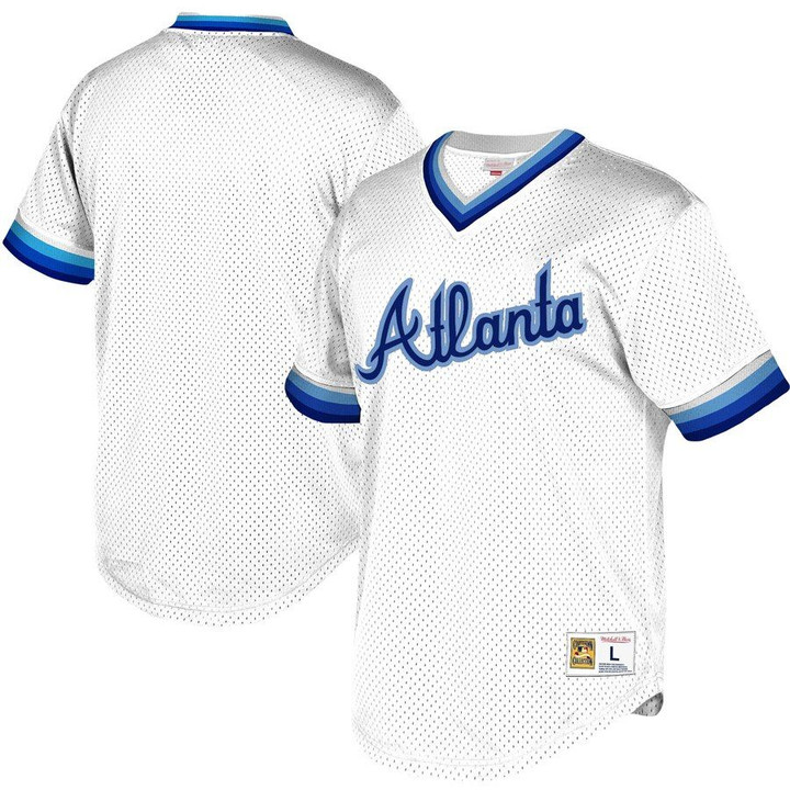 Atlanta Braves Mitchell & Ness Youth Cooperstown Collection Mesh Wordmark V-Neck Jersey - White