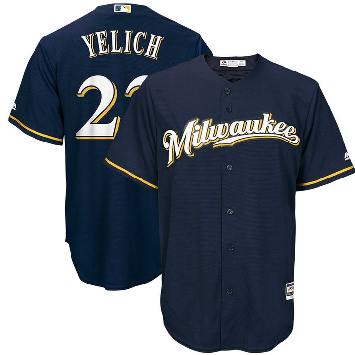 Christian Yelich Milwaukee Brewers Majestic Alternate Official Cool Base Player Jersey - Navy