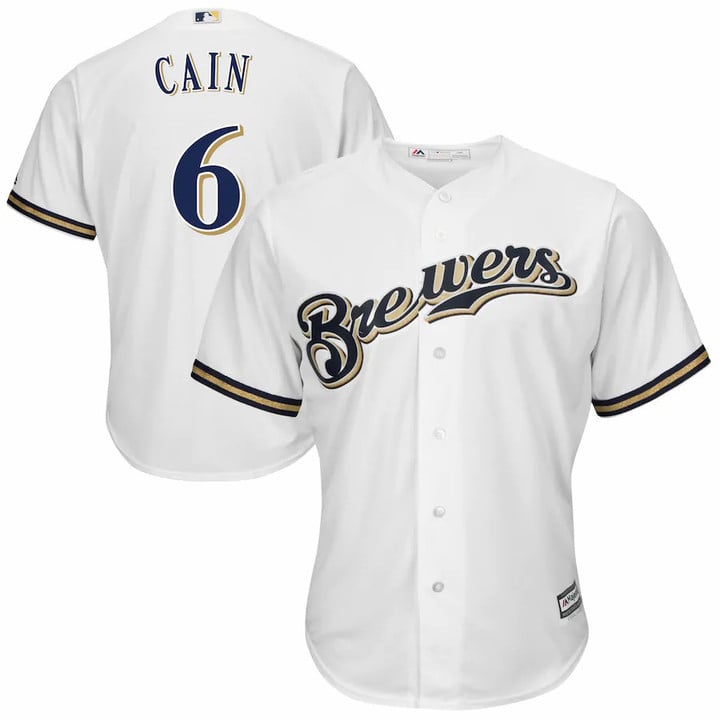 Lorenzo Cain Milwaukee Brewers Majestic Official Cool Base Player Jersey - White