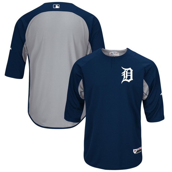 Detroit Tigers Majestic Collection On-Field 3/4-Sleeve Batting Practice Jersey - Navy/Gray