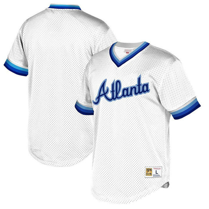 Atlanta Braves Mitchell & Ness Big & Tall Cooperstown Collection Mesh Wordmark V-Neck Jersey - White