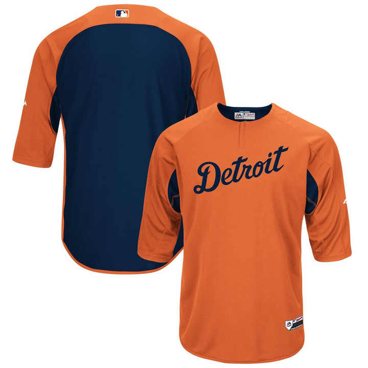 Detroit Tigers Majestic Collection On-Field 3/4-Sleeve Batting Practice Jersey - Orange/Navy