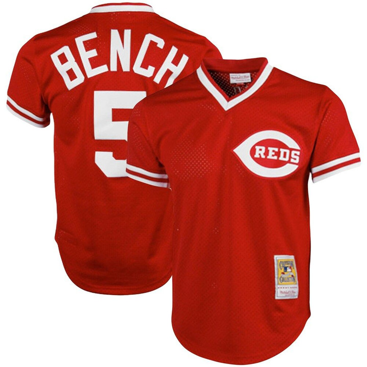 Johnny Bench Cincinnati Reds Mitchell & Ness Cooperstown Collection Big & Tall Mesh Batting Practice Jersey - Red