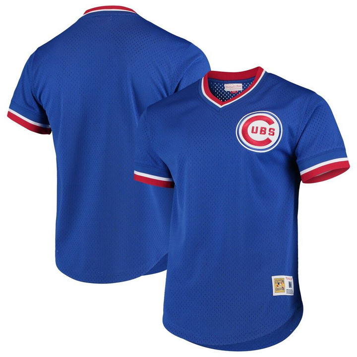 Chicago Cubs Mitchell & Ness Cooperstown Collection Mesh Primary Logo V-Neck Jersey - Royal