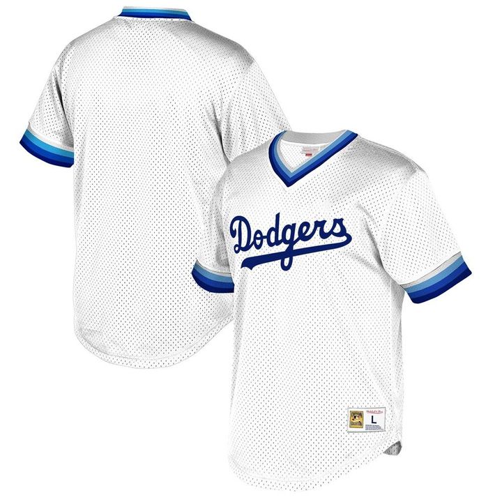 Los Angeles Dodgers Mitchell & Ness Cooperstown Collection Mesh Wordmark V-Neck Jersey - White