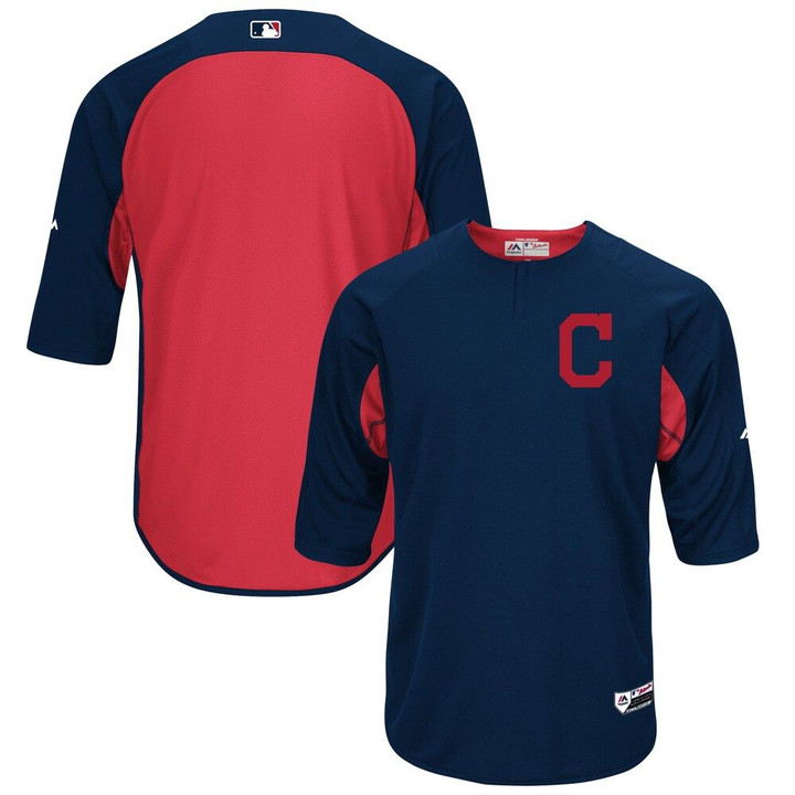 Cleveland Indians Majestic Collection On-Field 3/4-Sleeve Batting Practice Jersey - Navy/Red