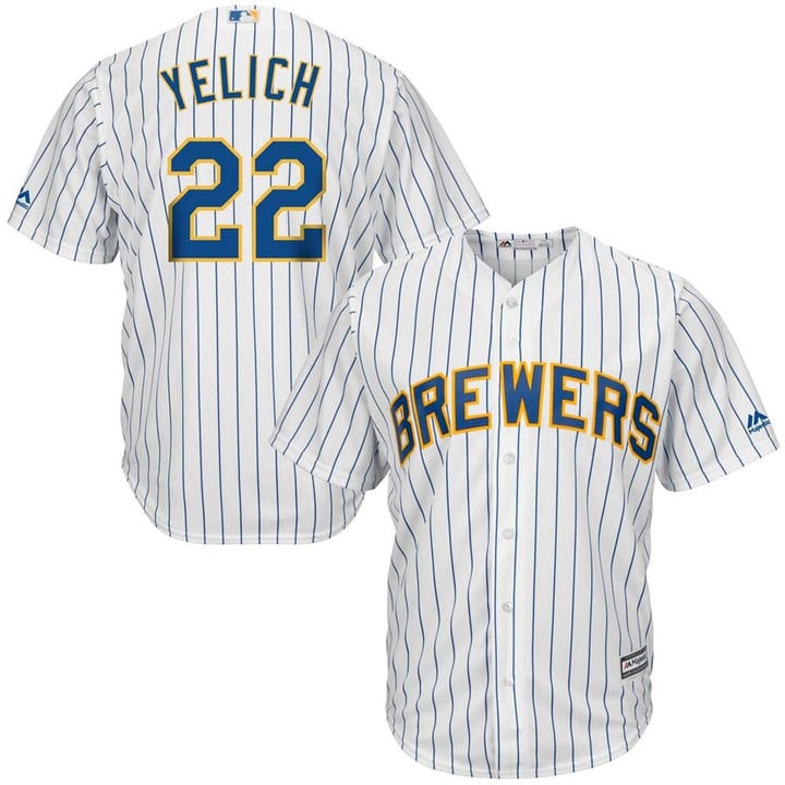 Christian Yelich Milwaukee Brewers Majestic Alternate Official Cool Base Player Jersey - White/Royal