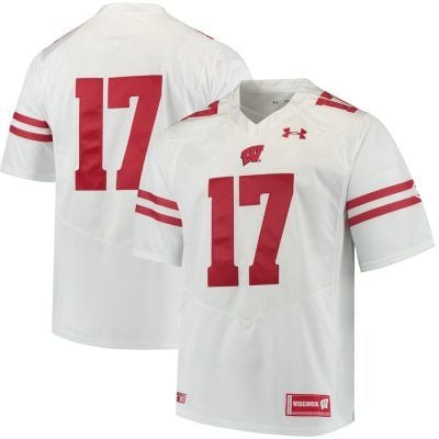 #17 Wisconsin Badgers Under Armour Premier Performance Football Jersey - White 2019