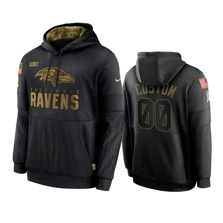 Baltimore Ravens Custom 2021 Salute To Service Black Sideline Performance Hoodie