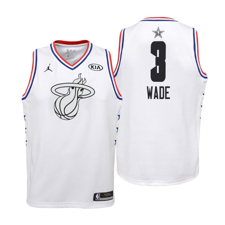 Youth 2019 NBA All-Star Heat #3 Dwyane Wade White Jersey