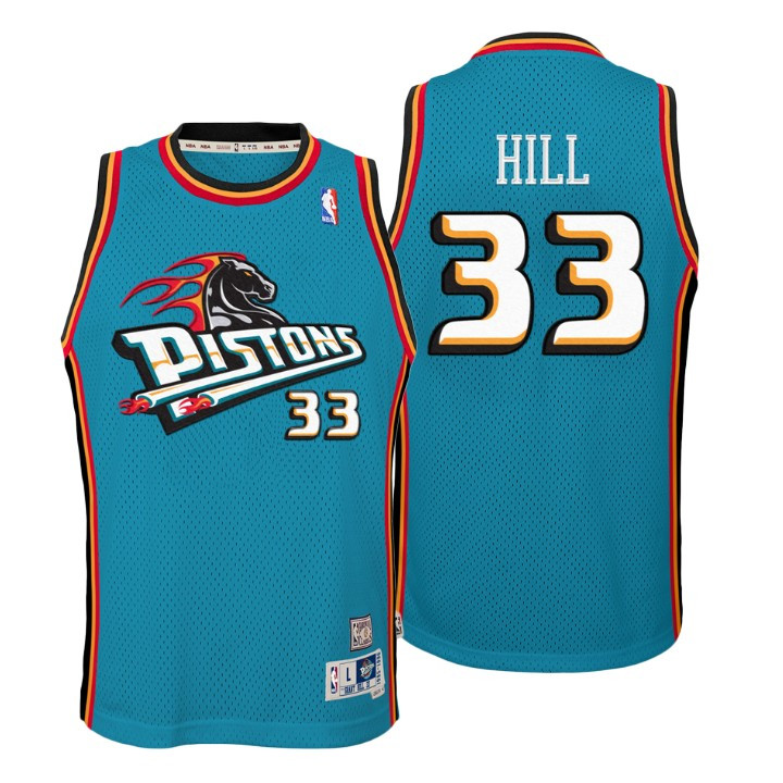 Youth Pistons Grant Hill Teal Hardwood Classics Jersey