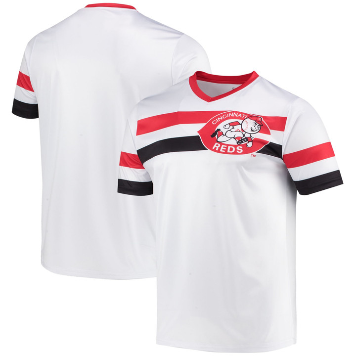 Cincinnati Reds Stitches Cooperstown Collection V-Neck Jersey - White