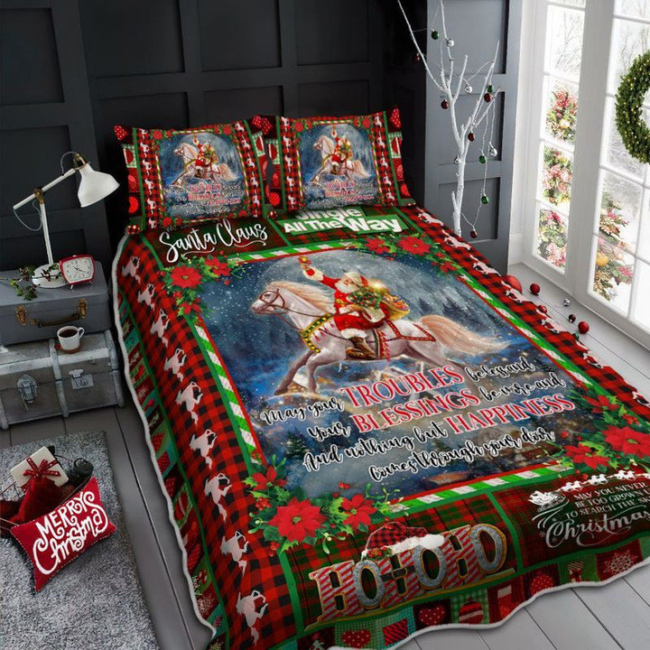 Christmas Horse Sleigh May Your Troubles Be Less And Your Blessings Be More And Nothing But Happiness Comes Through Your Door Quilt Bedding Set