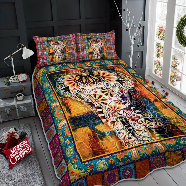 Animal Lovers Elephant Mandala Quilt Bedding Set