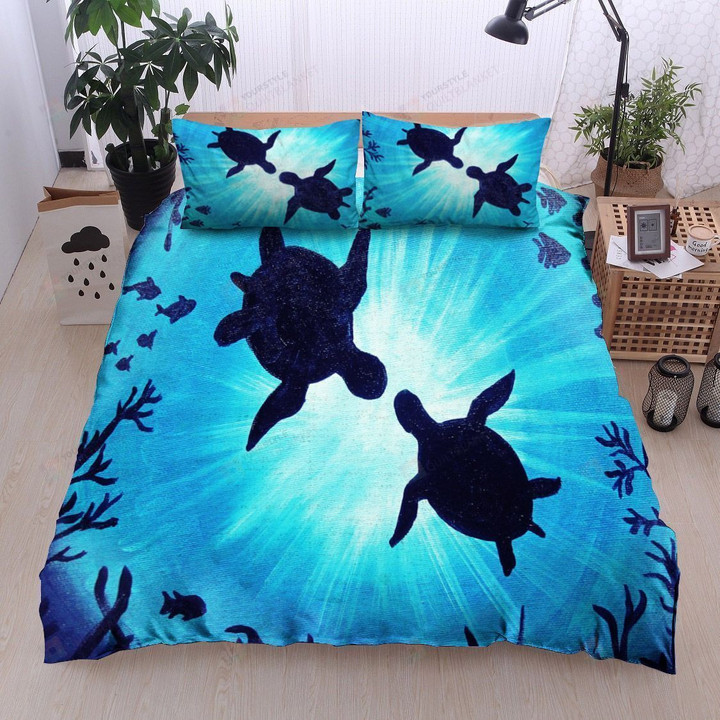 3D Shadow Sea Turtle In The Ocean Cotton Bed Sheets Spread Comforter Duvet Cover Bedding Sets