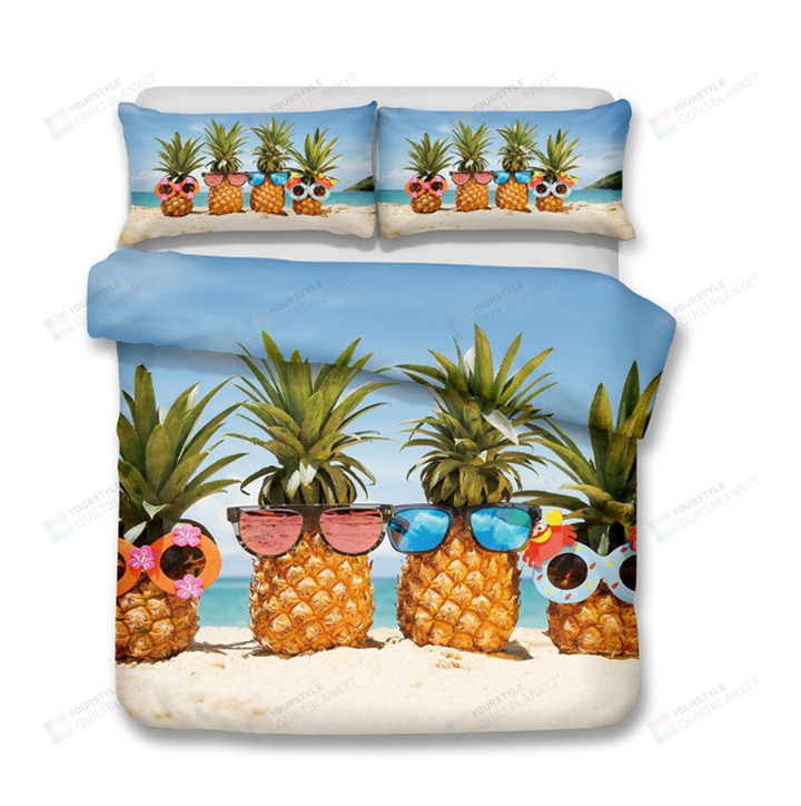 3d Summer Beach Pineapple  Bedding Set (Duvet Cover & Pillow Cases)
