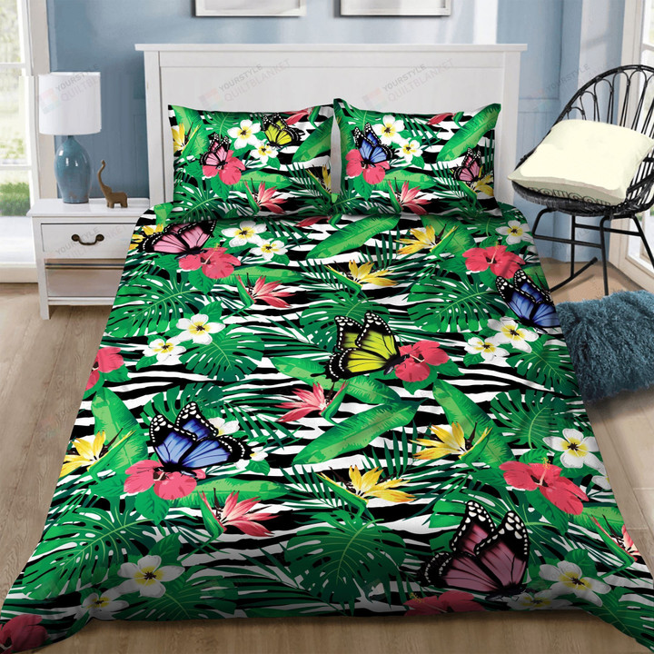 3D Butterfly Tropical Tripped Pattern Cotton Bed Sheets Spread Comforter Duvet Cover Bedding Sets