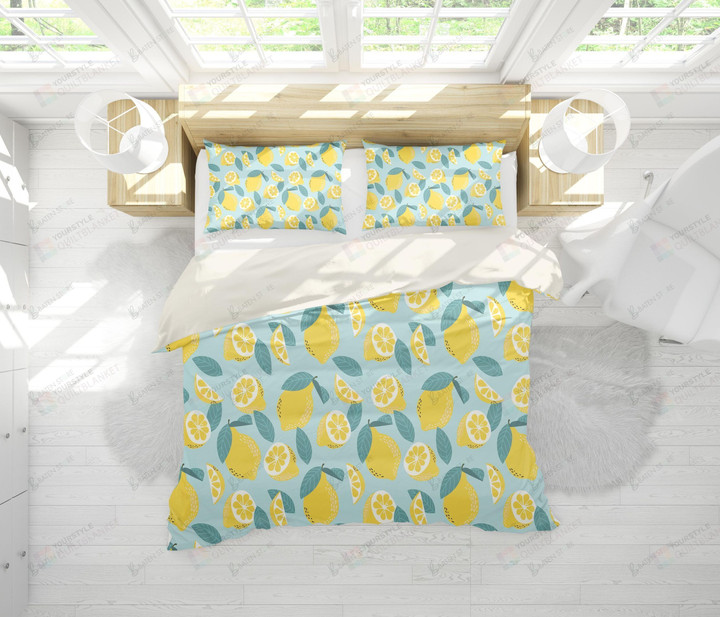 3d Blue Yellow Lemon Bed Sheets Duvet Cover Bedding Set Great Gifts For Birthday Christmas Thanksgiving