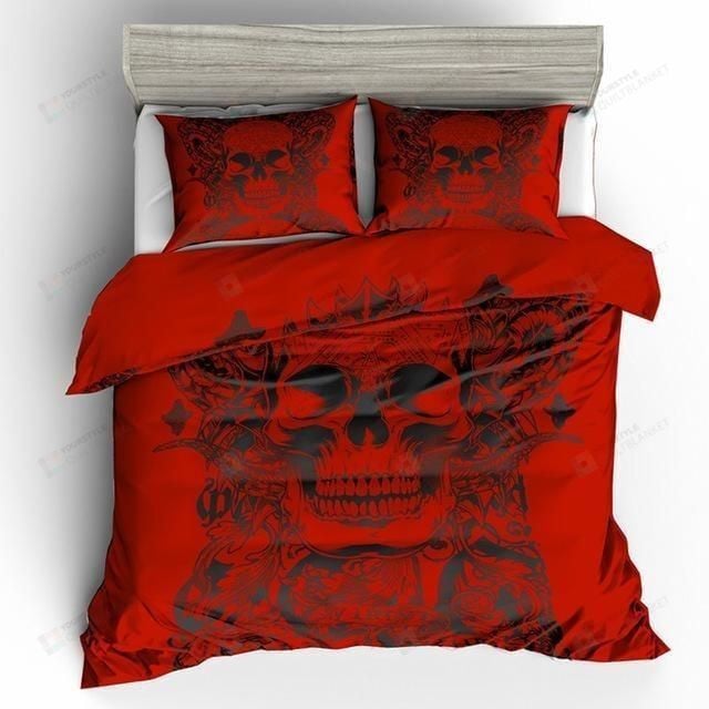 3d Red Black Sugar Skull Bedding Set