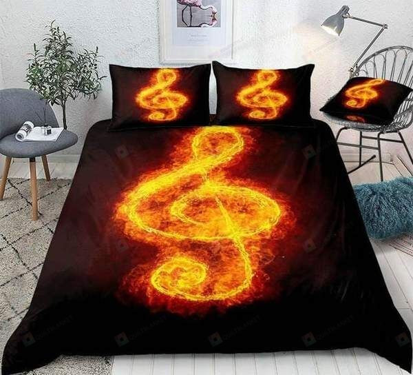 3d Fire Treble Clef Cotton Bed Sheets Spread Comforter Duvet Cover Bedding Sets