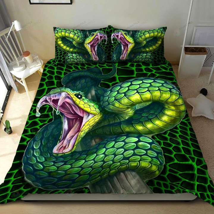 3D Green Snake Cotton Bed Sheets Spread Comforter Duvet Cover Bedding Sets