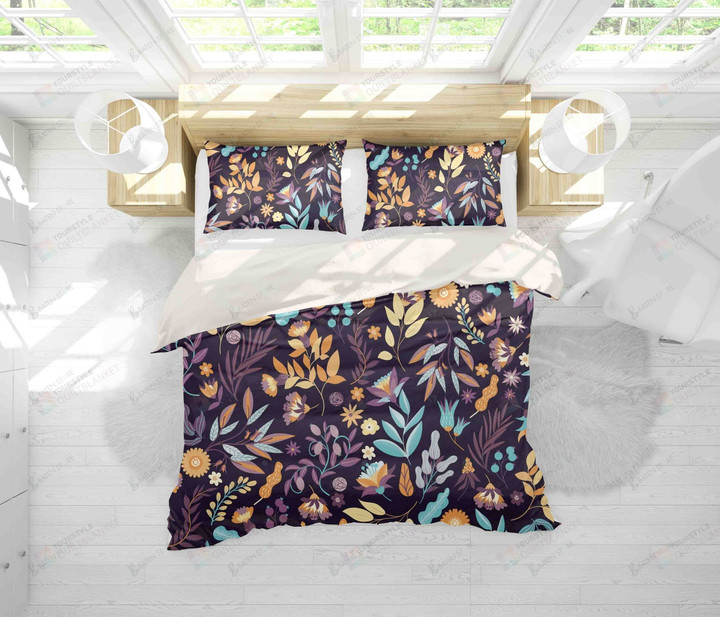 3d Purple Floral Leaves Branch Bed Sheets Duvet Cover Bedding Set Great Gifts For Birthday Christmas Thanksgiving