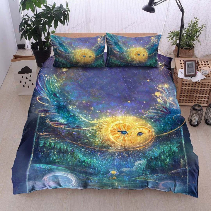 3D Galaxy Owl Cotton Bed Sheets Spread Comforter Duvet Cover Bedding Sets