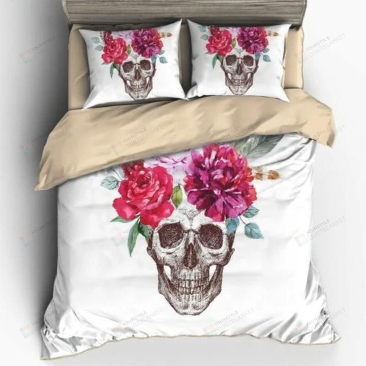 3D Flowers Skull Cotton Bed Sheets Spread Comforter Duvet Cover Bedding Sets