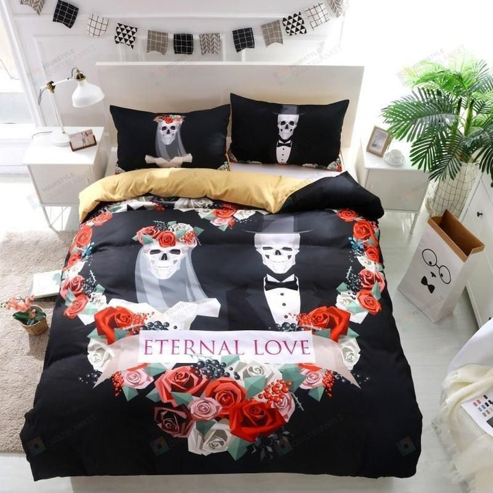 3D Sugar Skull Couple Eternal Love Bride And Groom Wedding Cotton Bed Sheets Spread Comforter Duvet Cover Bedding Sets