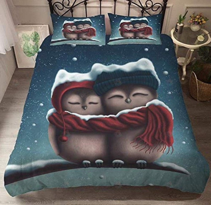 3D Couple Owl Winter Love Cotton Bed Sheets Spread Comforter Duvet Cover Bedding Sets