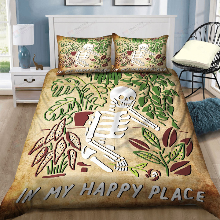 3D Gardening Skeleton In My Happy Place Cotton Bed Sheets Spread Comforter Duvet Cover Bedding Sets