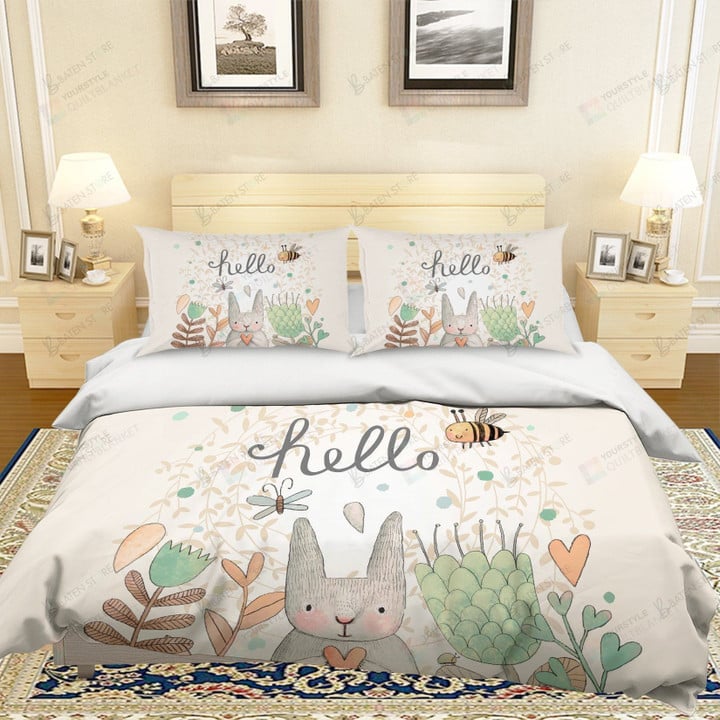3d Cartoon Rabbit Flower Hello Bed Sheets Duvet Cover Bedding Set Great Gifts For Birthday Christmas Thanksgiving