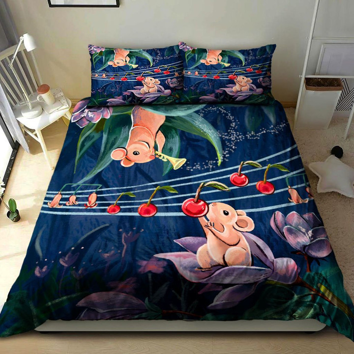 3D Mouse Playing Trumpet Cotton Bed Sheets Spread Comforter Duvet Cover Bedding Sets