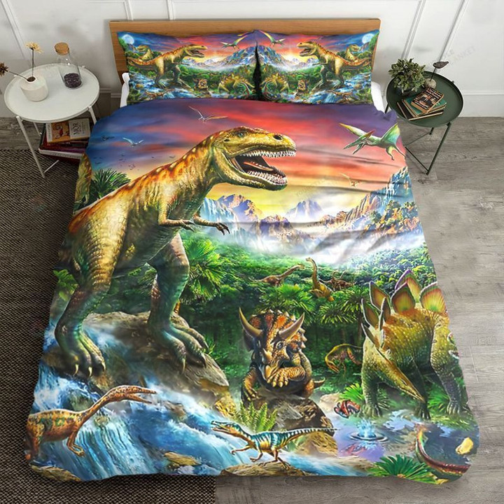 3D Dinosaur In The World Cotton Bed Sheets Spread Comforter Duvet Cover Bedding Sets