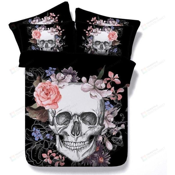 3D Floral Skull Cotton Bed Sheets Spread Comforter Duvet Cover Bedding Sets