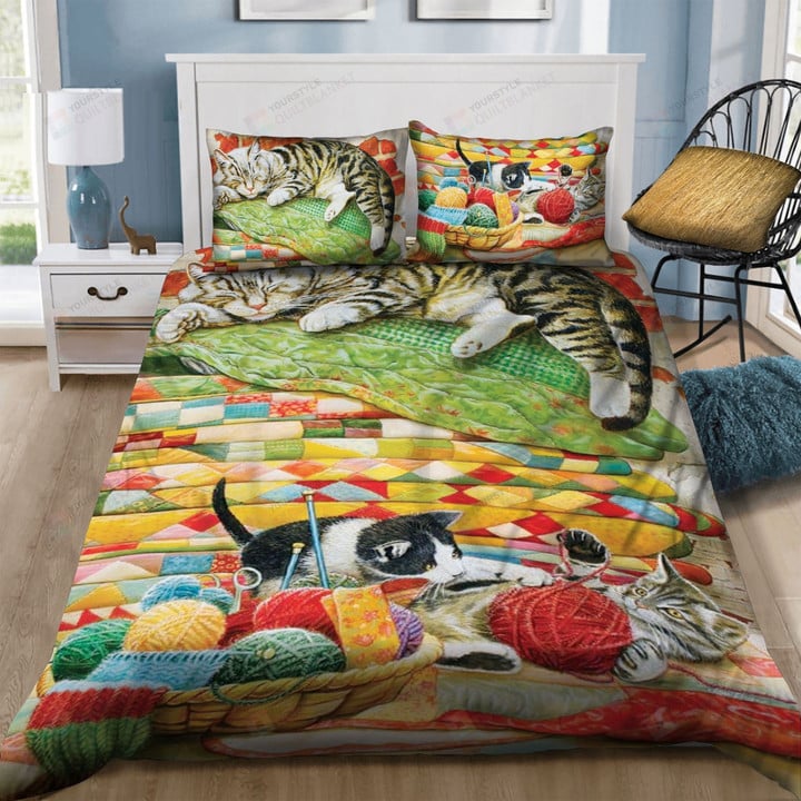 3D Sewing Cat Playing With A Wool Roll Cotton Bed Sheets Spread Comforter Duvet Cover Bedding Sets