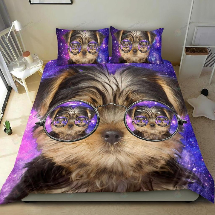 3D Cool Galaxy Yorkshire Wearing Glasses Cotton Bed Sheets Spread Comforter Duvet Cover Bedding Sets