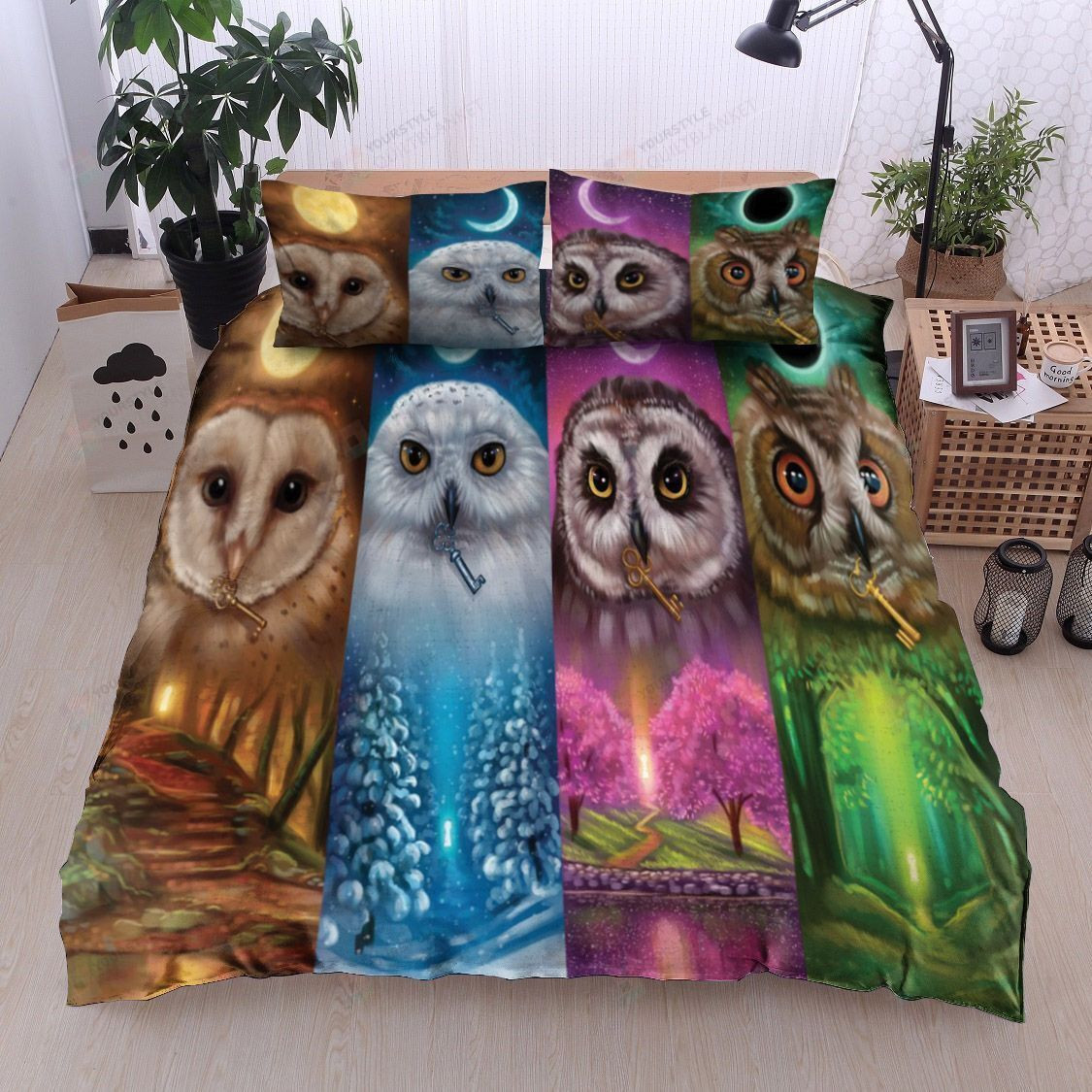 3D Seasons Owl Cotton Bed Sheets Spread Comforter Duvet Cover Bedding Sets
