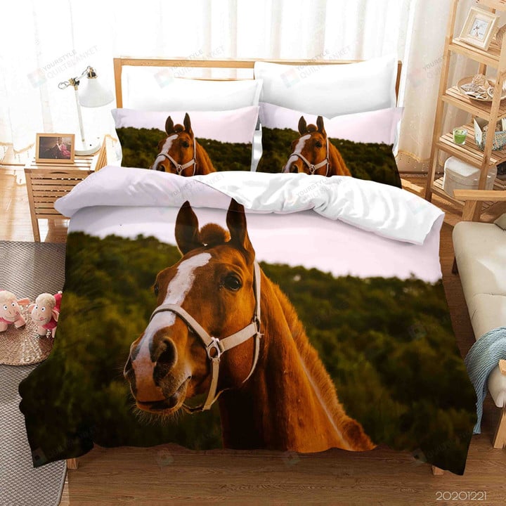3D Brown Horse Forest Bed Sheets Duvet Cover Bedding Set