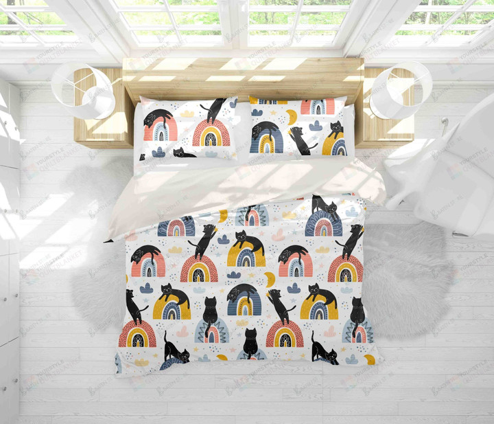 3d Black Cat Rainbow Bed Sheets Duvet Cover Bedding Set Great Gifts For Birthday Christmas Thanksgiving