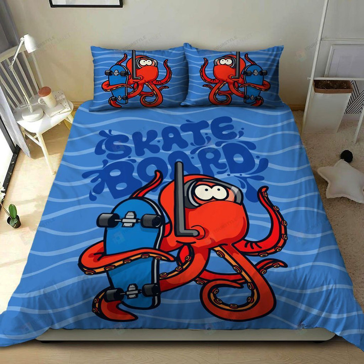 3D Octopus Skate Board Cotton Bed Sheets Spread Comforter Duvet Cover Bedding Sets